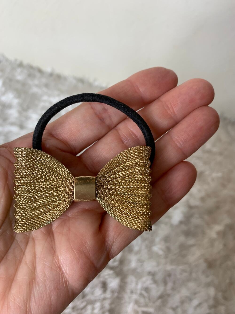 Gold Metal Mesh Bow Hairband 2.25" x 1.75"